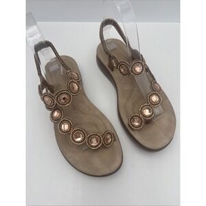 Annie Comfort Sandals Faux Suede Taupe Rhinestones Embellished Shoes Size 6.5